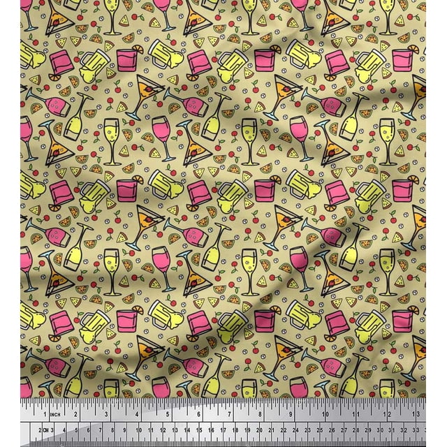 Soimoi Velvet Fabric Wine & Beer Beverages Print Fabric by The Yard 58 Inch Wide
