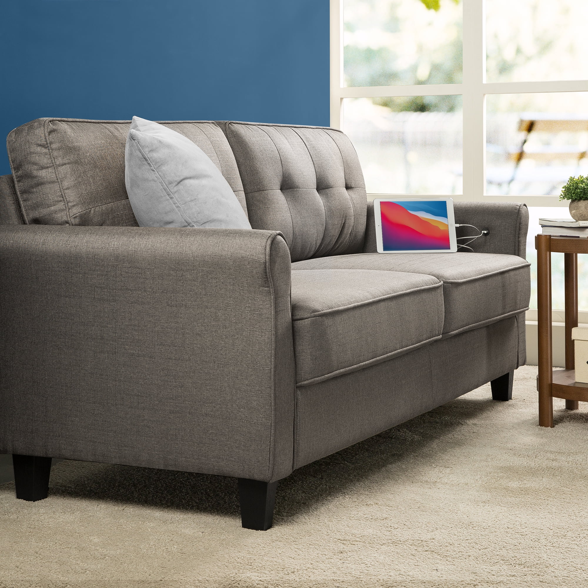 Zinus Sayan Fabric Sofa Couch with USB Ports, Sand Grey