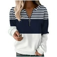 thumbnail image 2 of CQONEPT Women's Long Sleeve Tunic Tops Plus Size 1/4 Zip Color Block Pullover V Neck Stripe Trendy Casual Clothes White XXL, 2 of 6