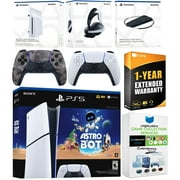 Sony PlayStation 5 Astro Bot Slim Digital Bundle with Disc Drive, Pulse Elite Headset, Extra Controller, Vertical Stand, MightySkins Game Collection Services and 1 Year Extended Warranty - Gray Camo