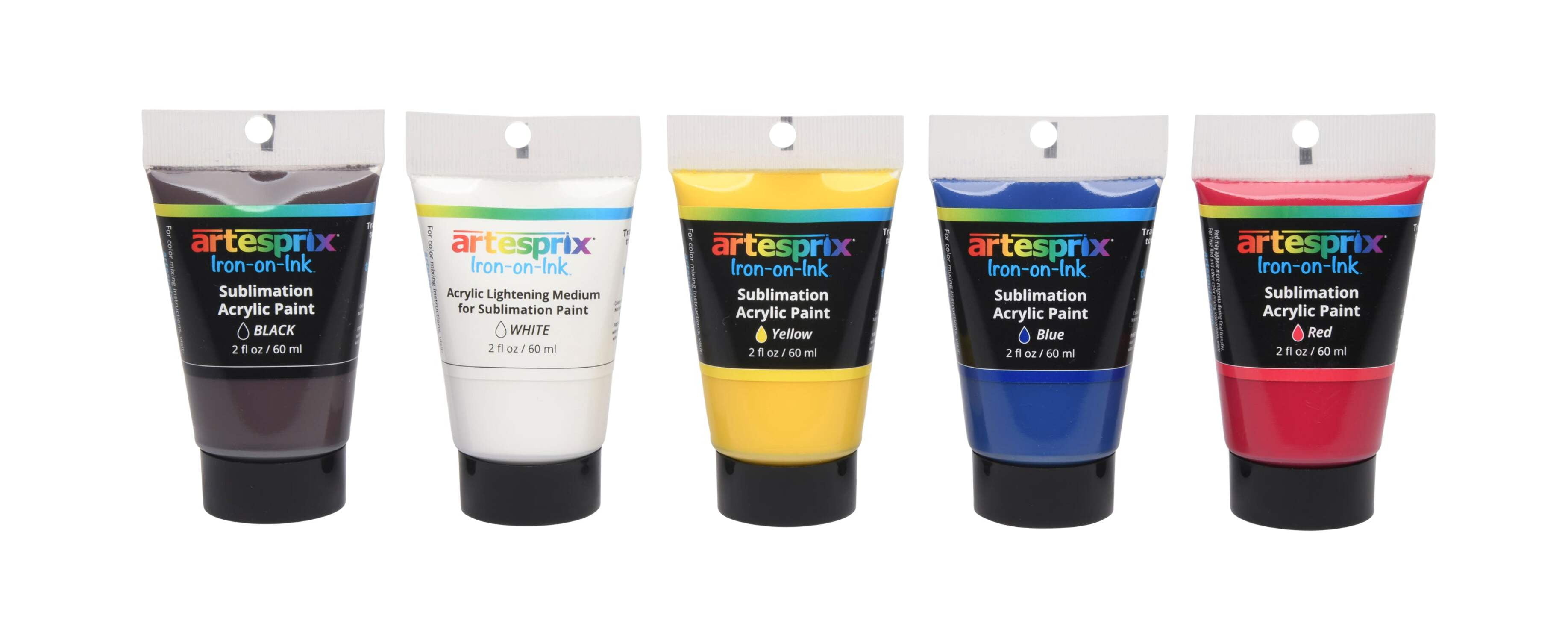 Artesprix Sublimation 2 oz Acrylic Paints, Blue/Black/Yellow, 5 Packs