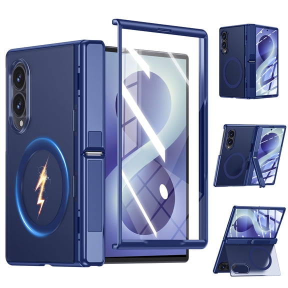 Oupeigar for Samsung Galaxy Fold 8 Case, with Magnetic Kickstand,Tempered Glass Screen Protector, Slim Translucent Matte Shockproof Protective Cover-Blue