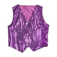 thumbnail image 2 of Yirtree Girls' Boys' Glittery Sequined Vest Jacket Hip-Hop Street Dance Wear Stage Performance Waistcoat Sleeveless Sequin Vest for Party, 2 of 8