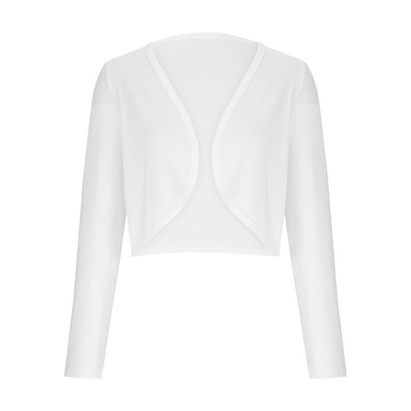 jtjvou Girls' Bolero Shrug Cardigan Jacket Long Sleeve Open Front Cute Lightweight Knit Cropped Cardigan,White,L