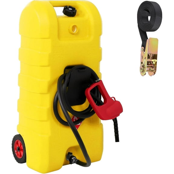 Riedhoff 15.06 Gallon Portable Gas Can, Fluid Transfer Siphon Pump & 10' Delivery Hose, Yellow