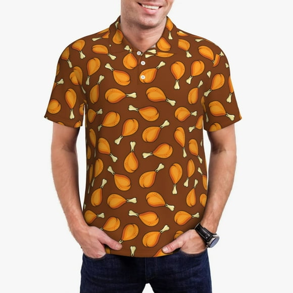 Saiise Chicken Legs 1 Print Mens Golf Shirt Moisture Wicking Quick-Dry Print Performance Polo Shirts for Men-Large