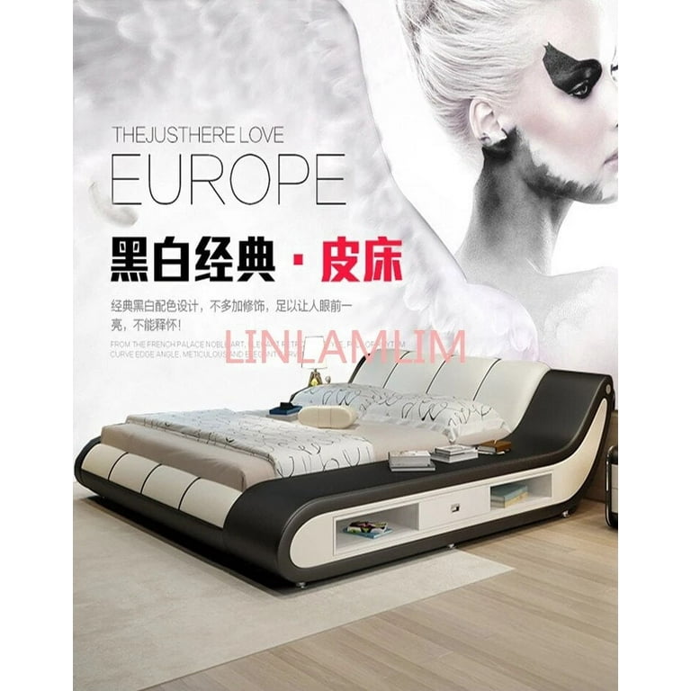 Real genuine leather bed frame sofa modern soft beds home bedroom furniture discount