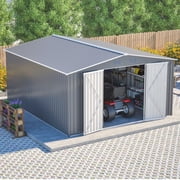 LZBEITEM 12'x14' Outdoor Metal Shed with Floor Frame kit , Updated Frame & Lockable Doors for Backyard, Garden, Lawn, Gray