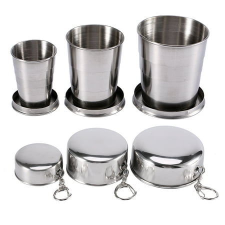 Yosoo S/M/L Stainless Steel Travel Folding Cup Camp Keychain Retractable Telescopic Collapsible,Collapsible Cup, Camp Retractable