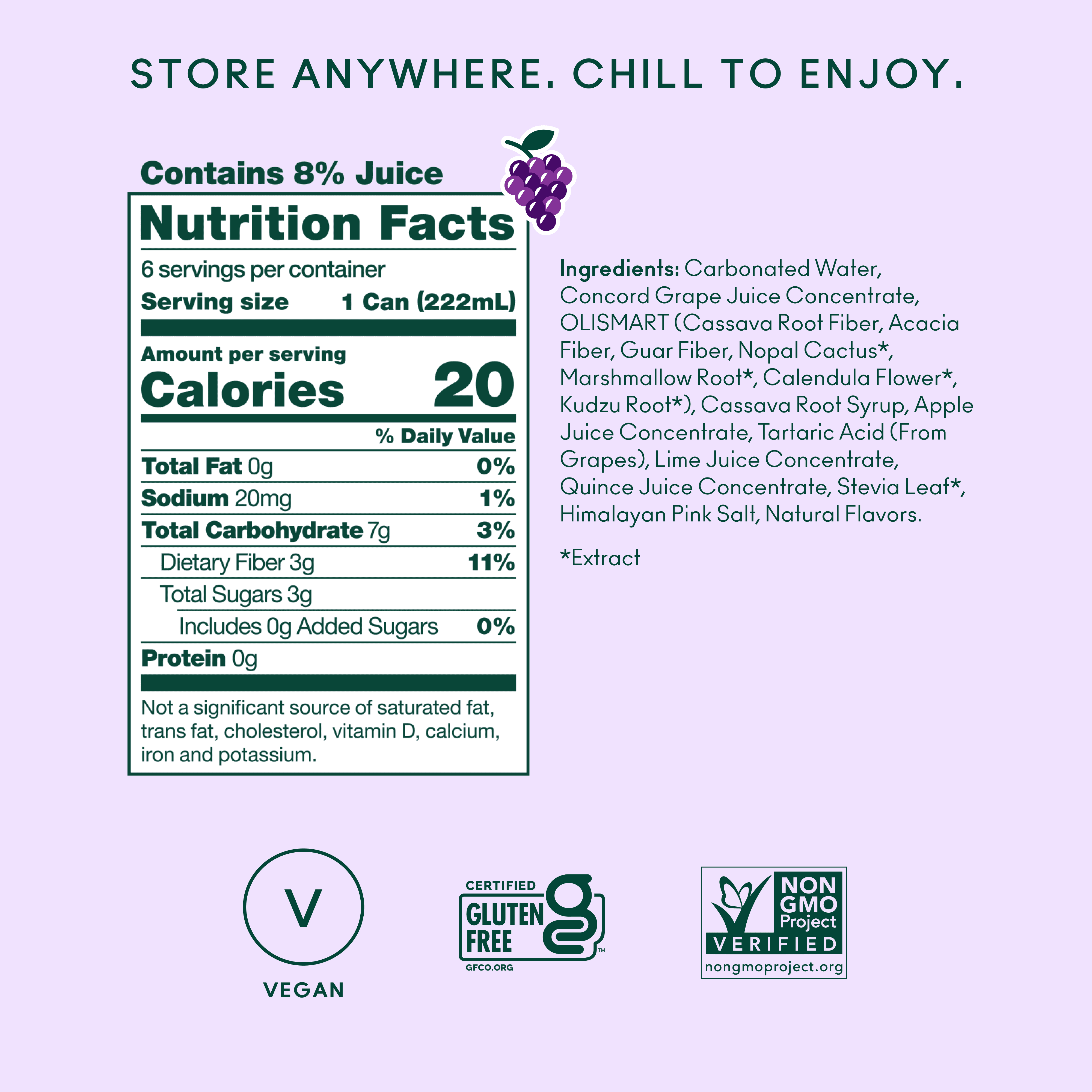 (4 pack) OLIPOP MINIs 3g Fiber Prebiotic Soda, Classic Grape, 7.5 fl oz, 6 Pack, Shelf Stable
