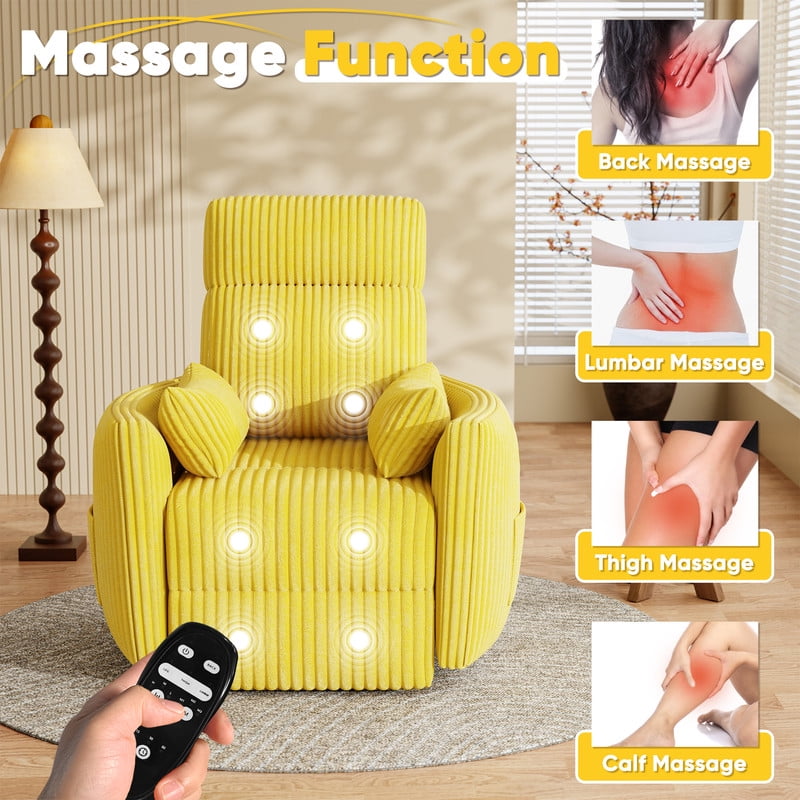 Homall 360° Power Swivel Recliner High Back Adult Rocker Recliner Chair with 2 Pillows for Nursing Expectant Mothers,Corduroy Yellow
