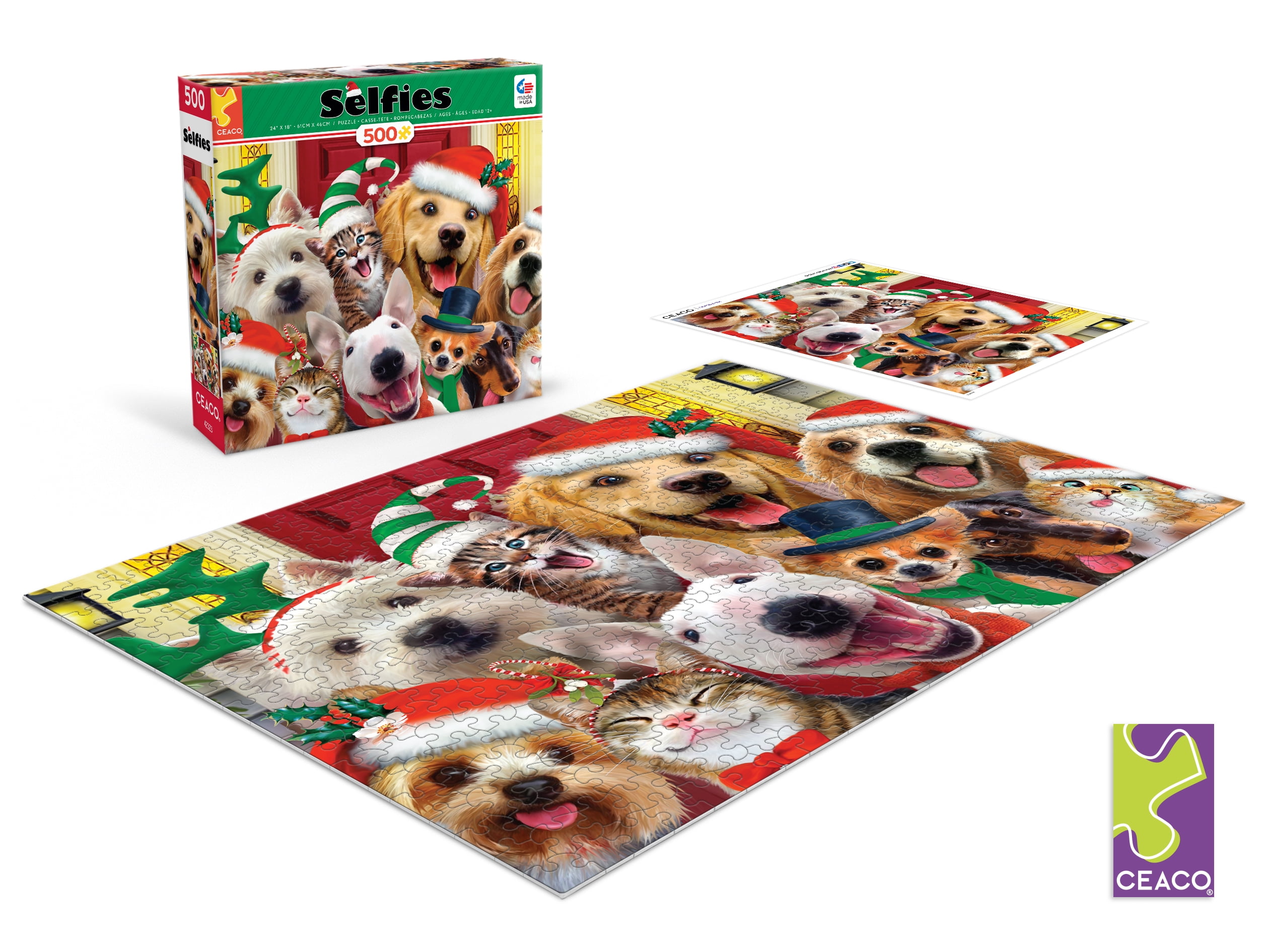 Ceaco Holiday Dogs Selfies (Howard Robins) 500 Piece Interlocking Jigsaw Puzzle