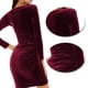 thumbnail image 3 of Vestido de cóctel con escote en V, manga larga, tubo de terciopelo plisado, 3 of 6