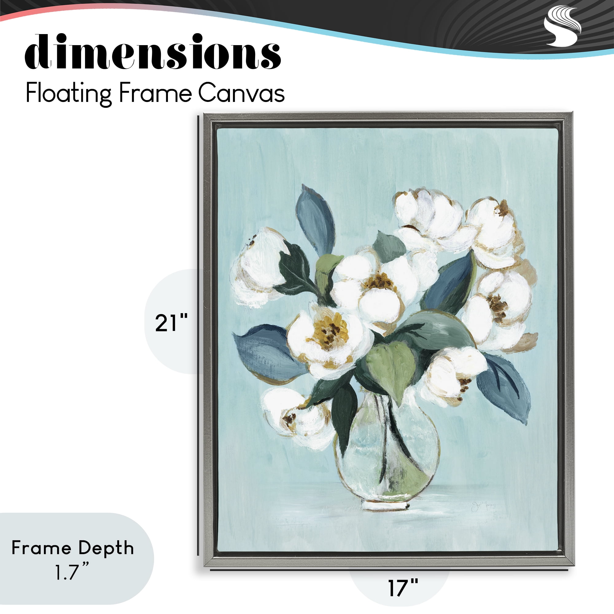 Stupell Industries Magnolia Arrangement over Blue Gray Framed Floater Canvas Wall Art, design by Janet Tava