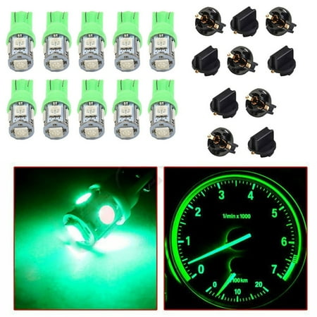 

10Pcs Green T10 194 Led Bulbs Instrument Panel Gauge Cluster Dash Light Sockets