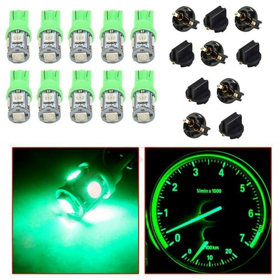 10pcs Green 194 LED Bulbs Car Interior Light Auto Side Wedge Dashboard Gauge Instrument Lamp 5050 LED Super Bright