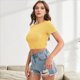 thumbnail image 5 of Tops Cortos de Verano para Mujer, de Corta, Cuello Redondo, Color Liso, de Punto Ajustado, Sin Espalda. Amarillo L, 5 of 10