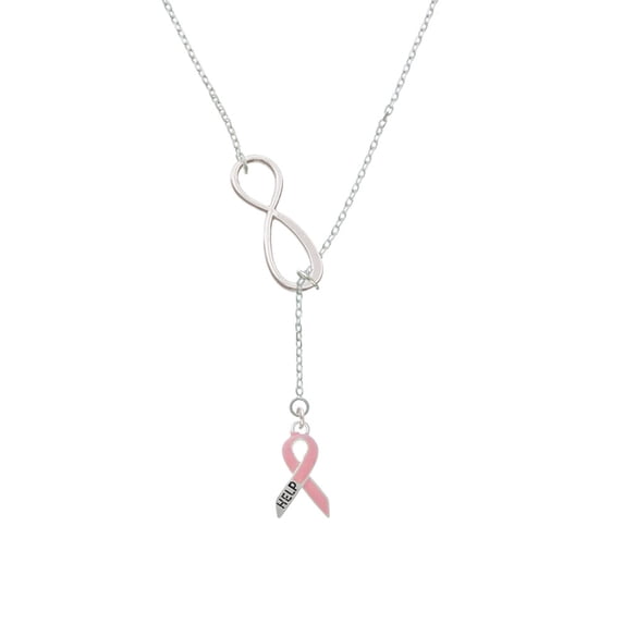 Delight Jewelry Pink Ribbon ''Help'' Silver tone Elegant Infinity Lariat Necklace