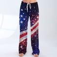 thumbnail image 2 of Women's Independence Day Pants Independence Day USA Flag Print Wide Leg Pajama Bottoms Elastic High Waist Relaxed Fit Breathable Daily Wear Lounge Pants, #01 Royal Blue, XXL, 2 of 5