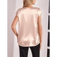 thumbnail image 6 of Women Silk Satin Tops Cap Short Sleeve Blouse V Neck Shirts Business Casual Outfits Champagne Color XXL, 6 of 7