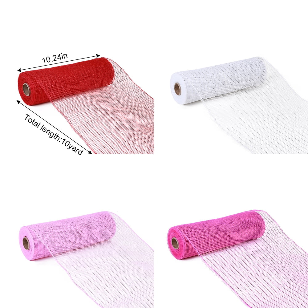Crowdstage 4 Rolls Poly Ribbon Deco Mesh -10 Inch x 30 feet Deco Poly Decorative Mesh Ribbon Wrapping Ribbon Rolls for Home Door Wreath Swags Decoration DIY Crafts Making