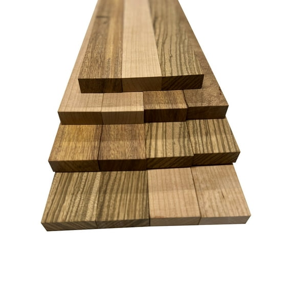 Lumber Board Combo 3/4" x 2" (15 Piece) - Zebrawood, Cherry, Merbua | 3/4" Boards