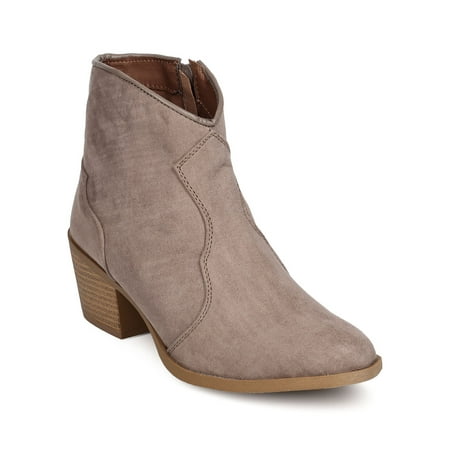 FF04 Women Faux Suede Pointy Toe Cowboy Bootie - Camel FF04 Women Faux Suede Pointy Toe Cowboy Bootie - Camel