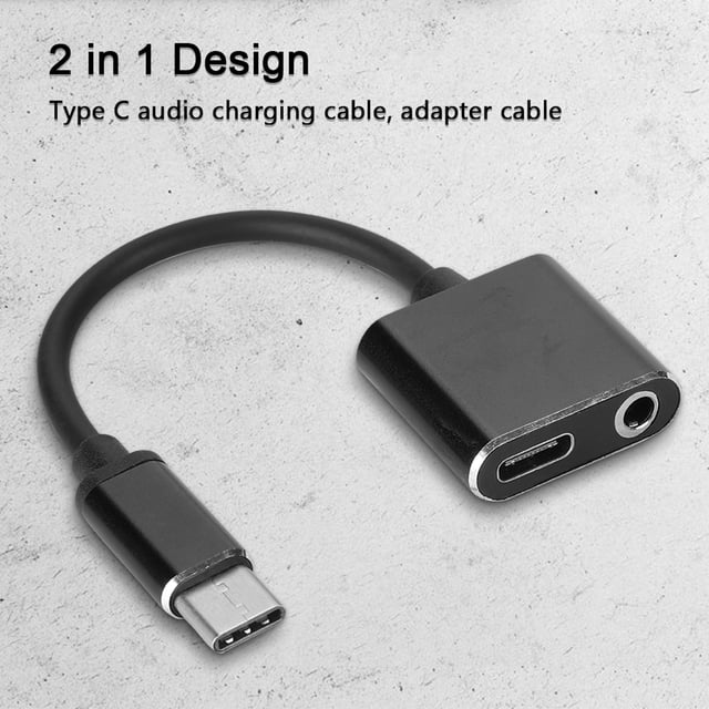 2 in 1 Type C Audio Adapter Converter Headphone Cable with 3.5mm Jack, Fast Charging Fidelity Sound Quality