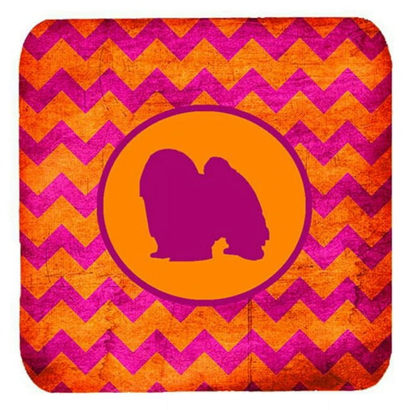 Japanese Chin Chevron Pink And Orange Foam Coasters, Set Of 4