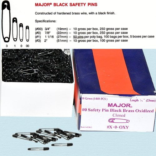 Safety Pins Black Safety Pins Size 1 Length 1 1/16" (50 Pins / Bag