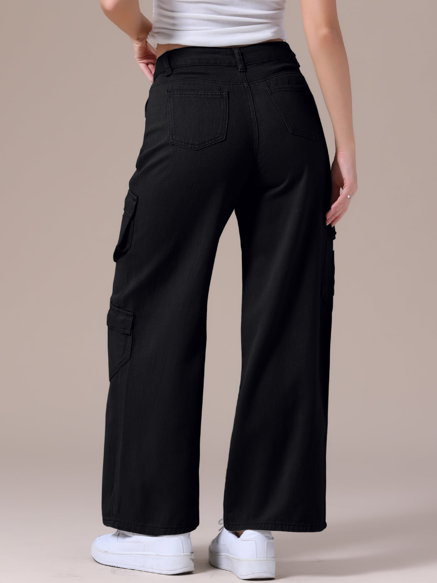 DARING DIVA Women's Baggy Jeans Multi-Pocket Cargo Denim Pants S Black