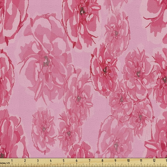 Flowers Fabric by the Yard, Vintage Roses Pattern in Watercolor Style Floral Design, Upholstery Fabric for Dining Chairs Home Decor Accents, Pale Pink Dark Coral by Ambesonne