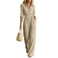 thumbnail image 2 of Aimik Jumpsuits for Women Fashion 3/4 Sleeve Lapel Belted Wide Leg Jumpsuits Summer Fall Womens One Piece Overalls, 2 of 6