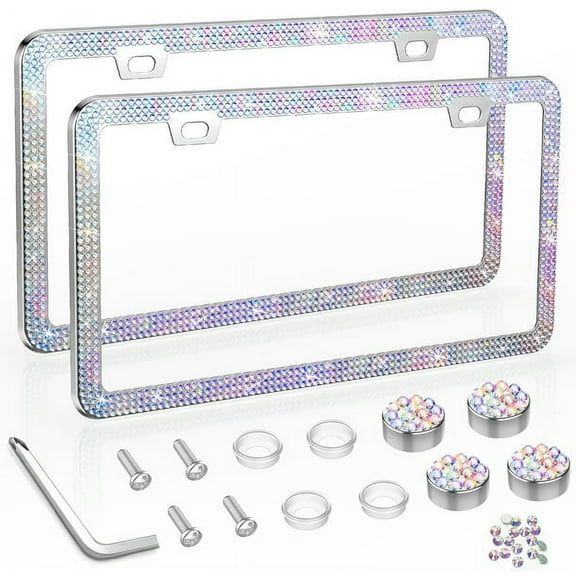 2 Pack Bling Rhinestone License Plate Frame for Women,Crystal License Plate Cover, Metal Rust-Proof License Plate Cover Bling Car Accessories for Women Girls