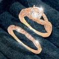 thumbnail image 2 of Hearth & Gear Round Shape Rose Gold Ring Four Rhinestone Engagement Ring Wedding Ring Set Round Rhinestone Ring Set Full Ring Size 6 10 Size 9 Ring Set Rings for Teen Girls Rose Small Ring Set Jewelry, 2 of 7