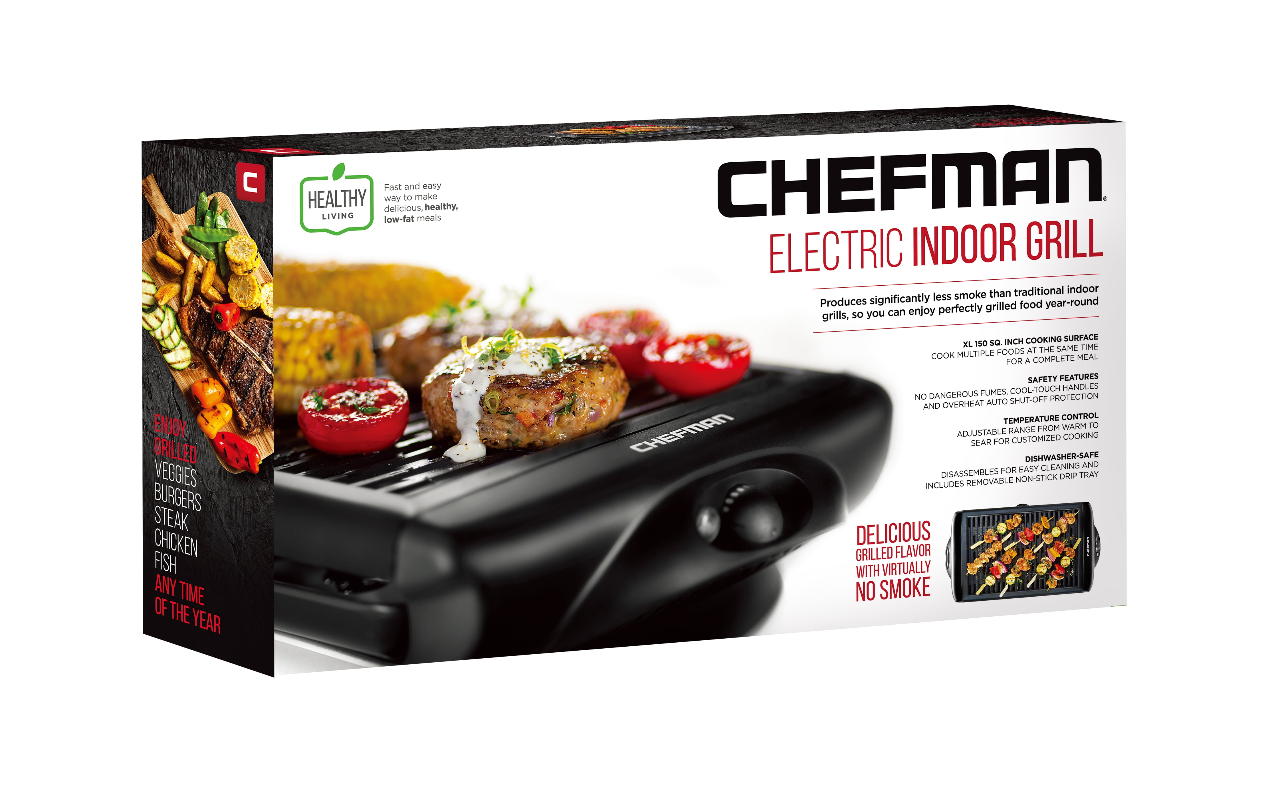 Chefman AccuGrill Smokeless Indoor Grill with Removable Temperature Probe,  1500W, Black