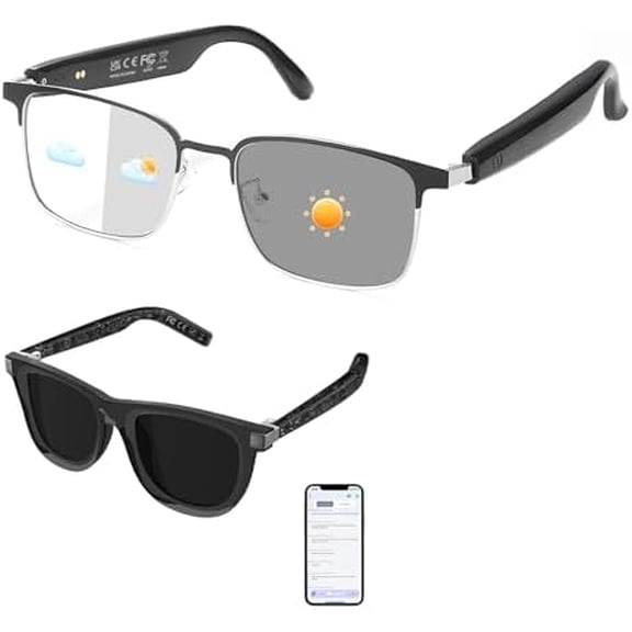 Compatible for Smart Glasses: UV400 Polarized Photochromic Bluetooth Sunglasses for Men & Women, Open-Ear Audio, IP65 Waterproof