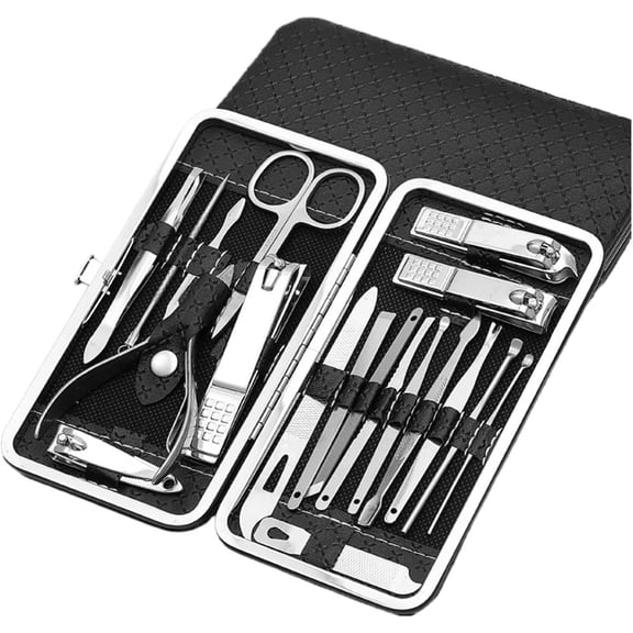 Manicure Set 19 in 1, Nail Clipper Set Men Women Toe Finger Nail Clipper Personal Care Tools with Portable Travel Case Manicure Pedicure Tools Grooming Kit for Travel or Home Black