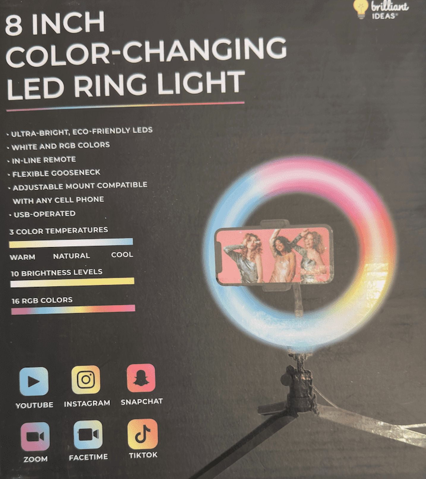 LED Ring Light 8-Inch Color-Changing, Dimmable with Adjustable Tripod Stand and Remote, Multi-Color Modes