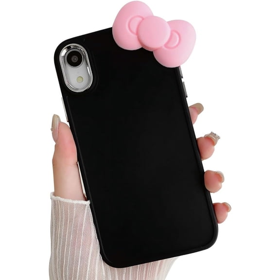 Kawaii Bowknot Case for iPhone XR, Cute 3D Pink Bow Phone Case Protective for Women & Girls Kids, (Black,iPhone XR,6.1 inch)