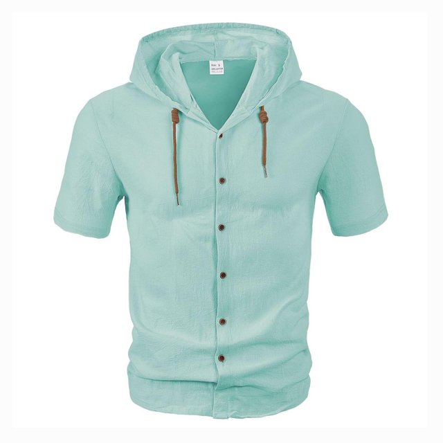 pstuiky Mangas cortas para hombre, Blusa de manga corta con cuello vuelto, transpirable, con botones y color liso para hombre camisas casuales para hombre l