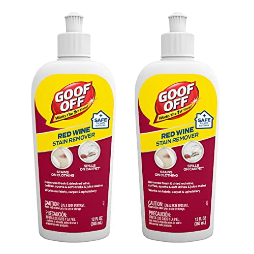 GOOF OFF Red Wine Stain Remover, 12 oz. Bottles, 2 Pack - Removes Fresh & Dried Wine, Coffee, Juice, Sports & Soft Drink Stains, Safe for Use on Fabric, Carpet & Upholstery, Ye