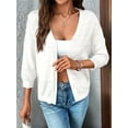 thumbnail image 4 of Womens Summer Cropped Cardigan 3/4 Sleeve Button Up Thin Crochet Knit Shrug Sweater White L, 4 of 7