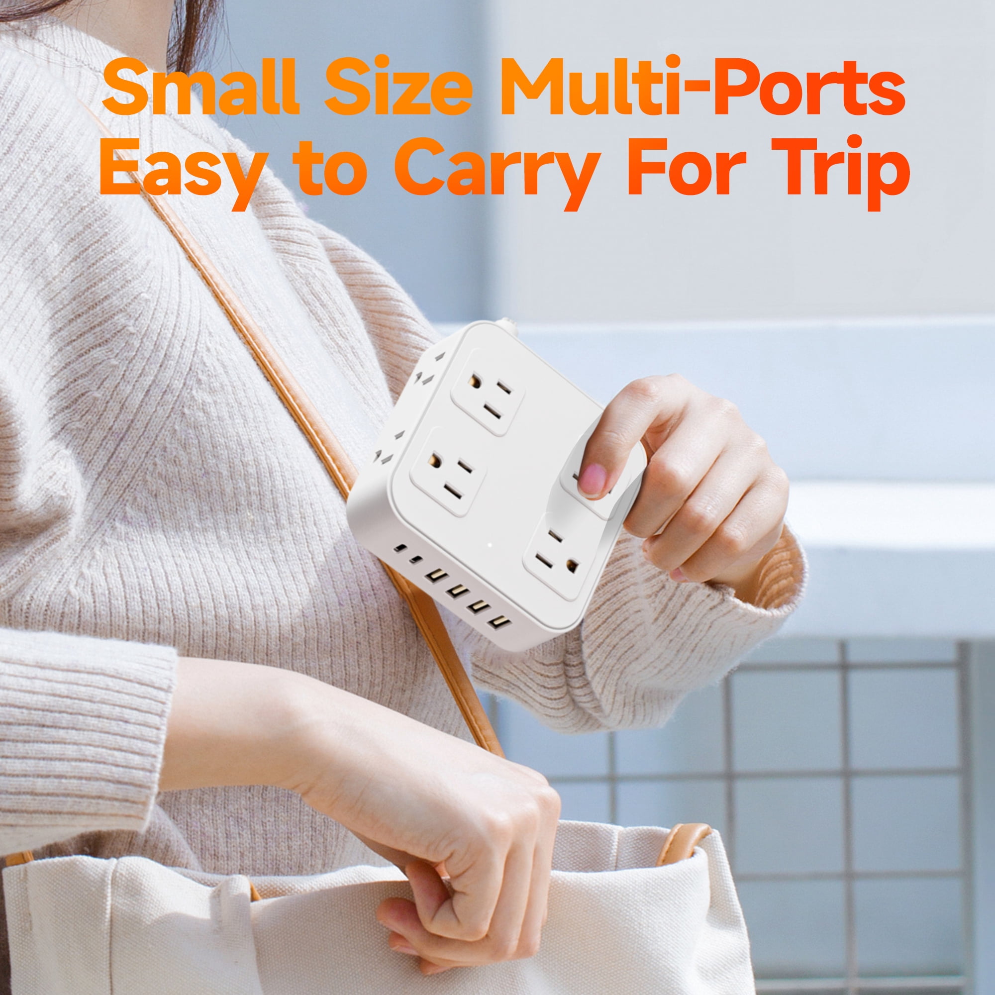 USB Charging Strip - 8 AC Outlets Extender 6 Fast-Charging USB Ports Heavy-Duty US Standard Socket with Extension Cable Multi-Device Charger Station for Office Home Travel（White）