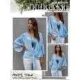 thumbnail image 6 of Xuanfei Women Tie Dye Print V Neck Front Knot Design 3/4 Flare Sleeve Blouse, 6 of 7