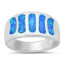 CHOOSE YOUR COLOR Blue Simulated Opal Mosaic Line Ring .925 Sterling Silver Band CZ Female Size 9