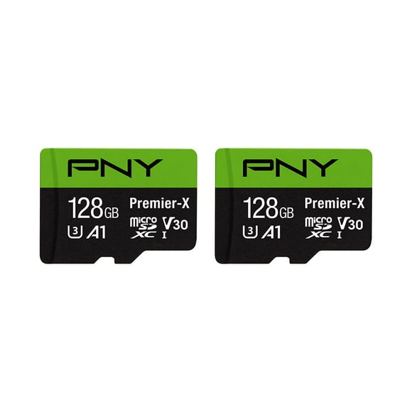 Tarjeta de memoria PNY Premier-X de 128 GB microSDXC clase 10 U3 V30, paquete de 2