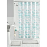 Mainstays Madison 15-Piece Lines Polyester Shower Curtain Set, Blue/Multi