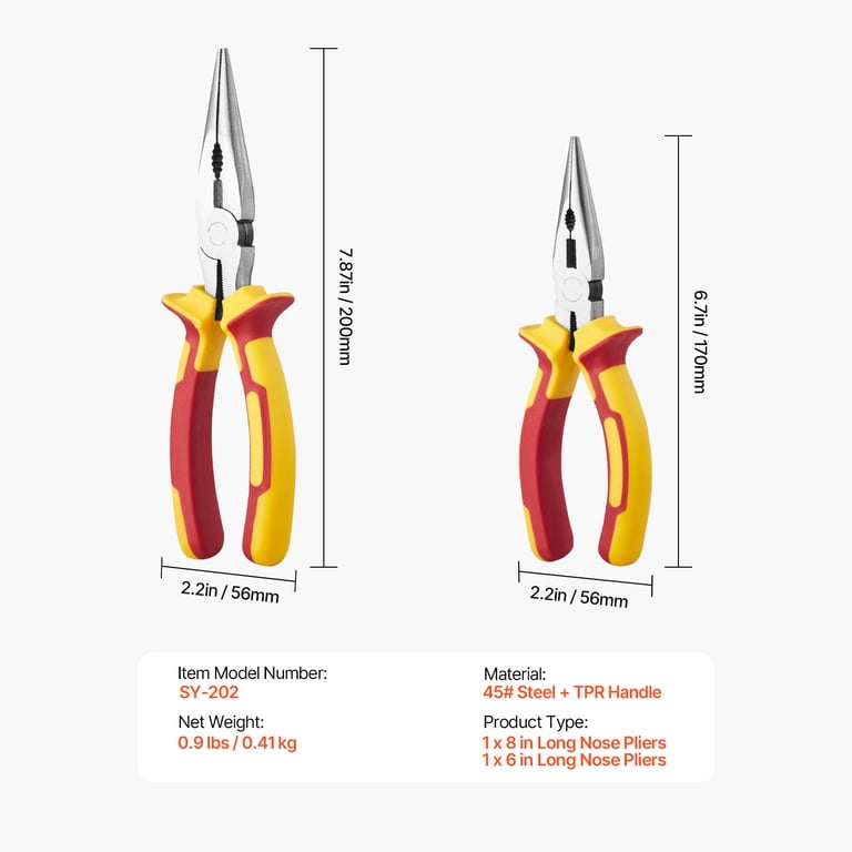 KFFKFF 2-Piece Needle Nose Pliers Set, 8" & 6" photo 7