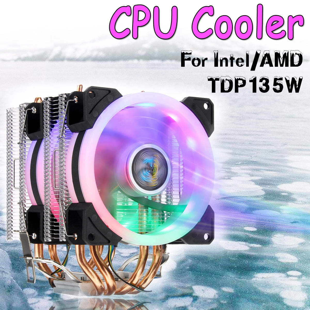 CPU Cooler LED RGB Heatsink Fan for LGA 775/1155/1156/1150/1366 AMD
